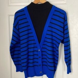 VTG Amilano striped sweater cardigan with mock neck